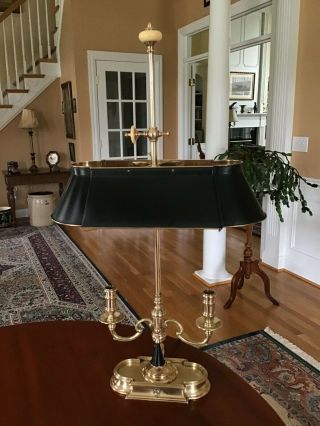Vintage Chapman Bouillotte 2 Light And Candelabra Library Desk Lamp Tole Shade