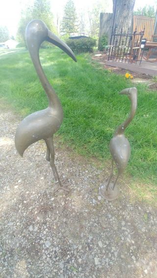 Vintage 2 Brass Heron Bird Figures Mid Century Crane/heron/egret Birds