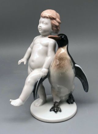 Rosenthal Art Nouveau Child With Penguin Figurine Kunstabteilung Selb Mh Fritz
