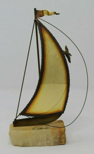Vintage " Demott " Signed Metal Art 10 " Sailboat Sculpture Brass Home Decor