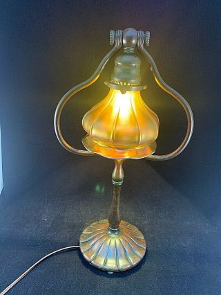 Tiffany Studios Harp Lamp 424 With Steuben Shade