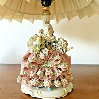 Antique Dresden Figurine German Porcelain Lace Figurine Ballerina Lamp