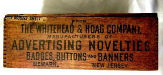 Antique Whitehead & Hoag Newark Nj Badges Buttons Banners Wooden Box Very Rare