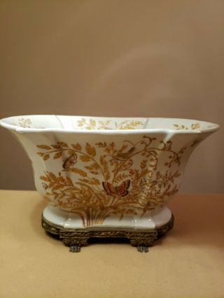19th Century Hand Painted Flower And Bird Pattern,  Brass Trim And Huarongtang.