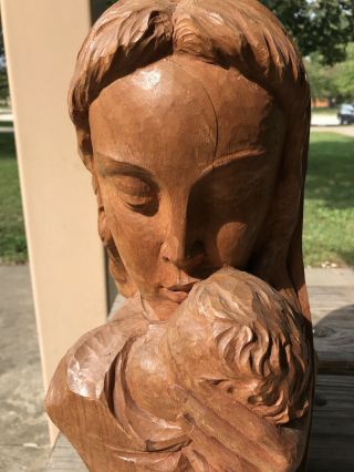 Carved Wooden Sculpture Quebec Canada BOURGAULT Jean - Julien Large Madonna Child 2