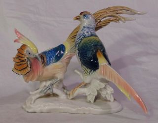 Antique Carl Ens German Volkstedt Porcelain Bird Pheasants Figure 6857