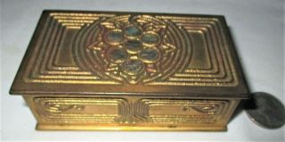 Antique L.  C.  T.  Tiffany Studios Ny Usa Bronze Abalone Art Glass Trinket Stamp Box