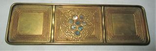 Antique L.  C.  T.  Tiffany Studios 1159 Gold Bronze Abalone Disc Desk Art Pen Tray