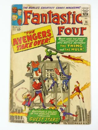 Fantastic Four 26 Marvel Comics 1964 Hulk Vs Thing The Avengers Stan Lee