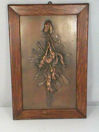 Antique L.  Oudry French Relief Plaque Hunting Dog W Game Copper/bronze