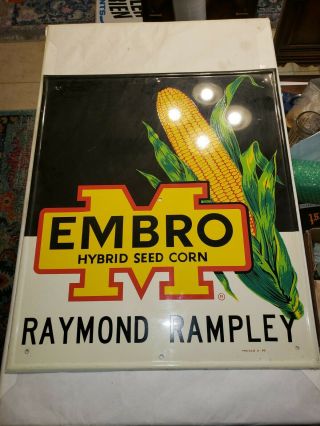Vintage Embro Hybrid Seed Corn Farm Sign Presco 1976 28x24 " Advertising Sign