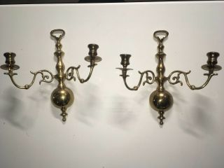 Antique Solid Brass Wall Sconce Candle Holders (2) - Gently.