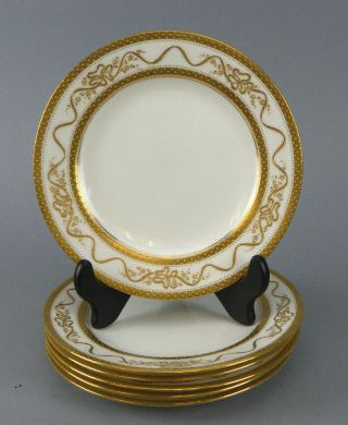 6 George Jones & Sons Plates Made For Tiffany & Co 8 3/4 " Gold Encrusted