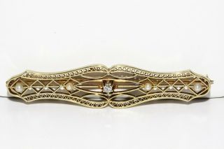 $1,  200.  07ct Antique Art Deco Natural Old Mine Diamond & Pearl Brooch 14k Gold
