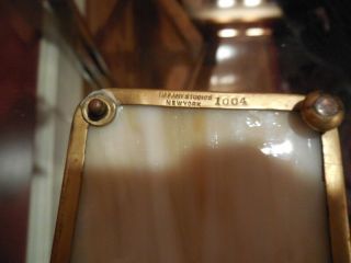 TIFFANY & CO Antique Bronze & Caramel Slag Glass Grapevine Pen Holder/Desk Tray 3