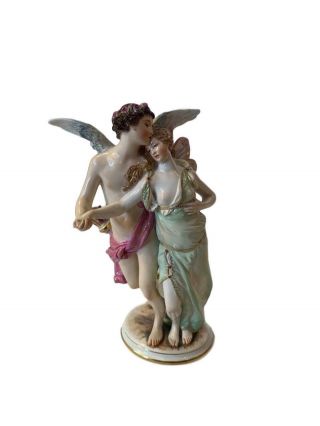 Antique Meissen Porcelain Art Nouveau Group Of Cupid And Psyche