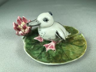 Nymphenburg Germany Porcelain Figurine Of A Young Duck On A Lily Pad With Flower
