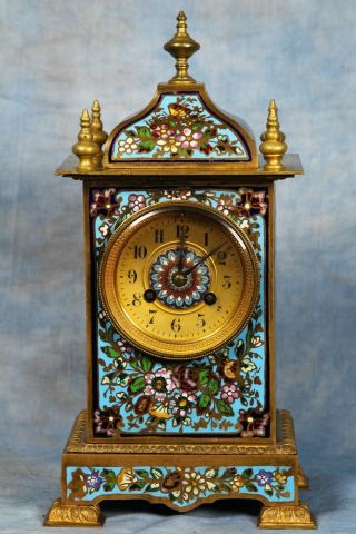 Antique French Cloisonne Champleve Bronze Clock 19th Century Vincenti