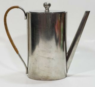 Vintage Tea Coffee Pot Porter Blanchard Colonial Pewter Wicker Handle Euc 30s?
