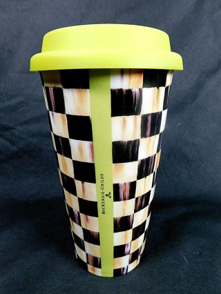 Mackenzie Childs Courtly Check Travel Cup Ceramic Mug 14 Oz Slight Imperfection