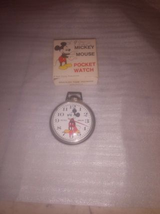 Vintage Bradley Mickey Mouse Wind Up Pocket Watch W/box Nos Model 6936