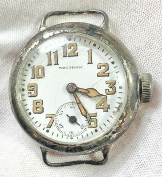 Stunning Vintage Ww1 Era Waltham Military Trench Watch In Sterling Case