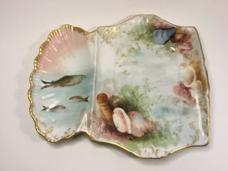Antique French Handpainted Footed “sealife” Motiff Unique Serving Platter