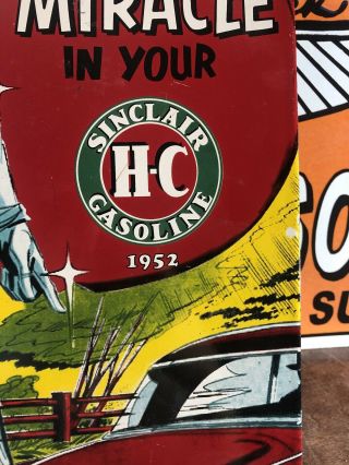 1952 VINTAGE  SINCLAIR H - C  GAS & OIL PUMP PLATE,  PORCELAIN 12X18 INCH 3