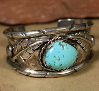 Rustic Big Stone Turquoise Navajo Old Pawn Vintage Sterling Silver Cuff Bracelet