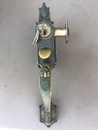 Antique Vintage Schlage Brass Front Entry Door Glass Knob Plate Lockset Handle