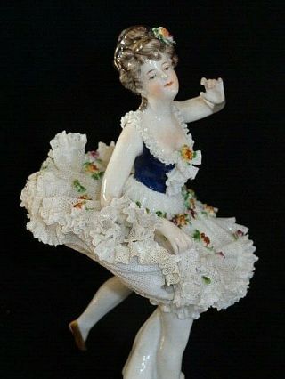 19th C Dresden Volkstedt Porcelain Lace Figurine Ballerina with Gold Slippers 2