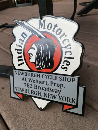 c.  1950s Vintage Indian Motorcycles Sign Newburgh NY Ingram Richardson 3