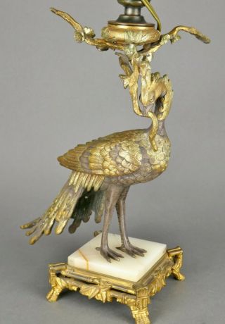 Antique Japanese Meiji Period Bronze Peacock Gold & Silver Gilt Lamp Okimono
