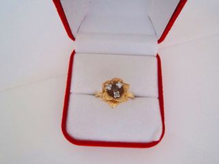 Ladies Vintage 14k Solid Yellow Gold 3 Diamond Floral Rose Ring Size 7 - 3/4