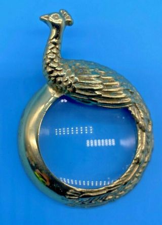 Vintage Brass Peacock Loupe Magnifier Glass Collectible