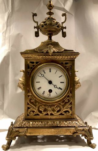 Antique French Brass/bronze Gothic Table Clock