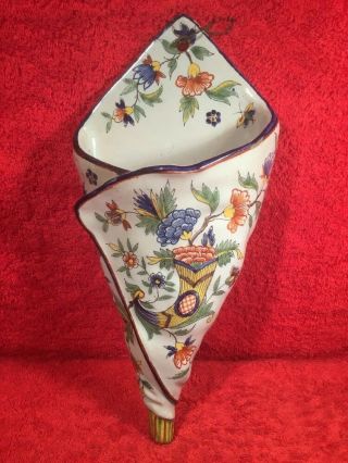 Vase Antique French Faience Hand Painted Wall Pocket Vase C.  1800 