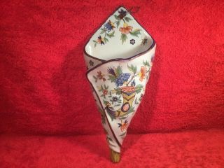 Vase Antique French Faience Hand Painted Wall Pocket Vase c.  1800 ' s 2