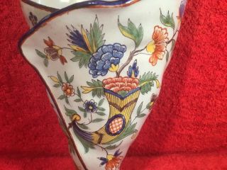 Vase Antique French Faience Hand Painted Wall Pocket Vase c.  1800 ' s 3