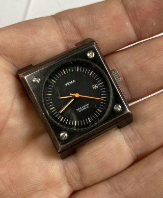 Vintage Yema Automatic Wrist Watch Square Black Powder Coated 951860 Date Divers