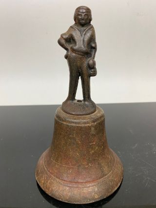 Antique Cast Iron Bell W/ Standing Figurine