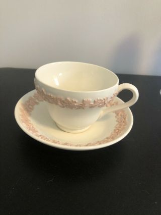 Set Of 4 - Vintage Wedgwood Queensware Pink On Cream Demitasse Cups And Saucers
