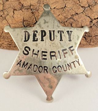 Vintage Obsolete Police Badge Six Pointed Star Deputy Sheriff Amador County Ca