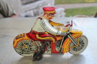 Vintage Antique Marx Tin Litho Metal Wind Up Toy Motorcycle