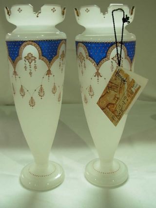 Antique Pair Hand Painted 12.  5 " French Opaline Glass Vases C.  1860 From Harrods
