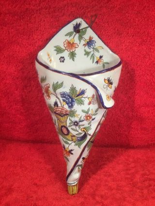 Vase Antique Wall Pocket Vase French Faience Hand Painted Vase C.  1800 