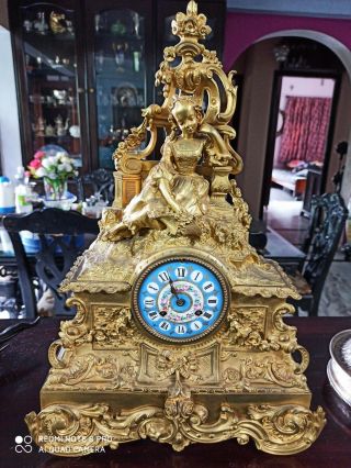 Antique French Louis Xvi Victorian Style Gilt Bronze Mantel Clock Porcelain Dial