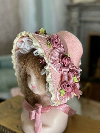Vintage Miniature Dollhouse Artisan Silk Victorian Ladies Bisque Wood Hat Stand