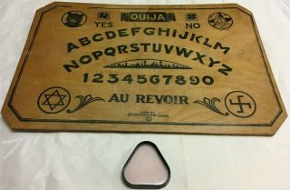 Vintage Ouija Board " Au Revoir " J.  M.  Simmons & Co.  Chicago Occult Spiritualism