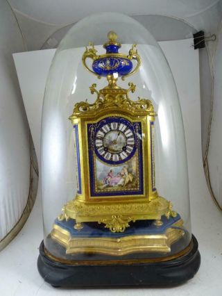 Antique Sevres France Porcelain Brass Dome Shelf Mantel Clock Japy Victorian Vtg
